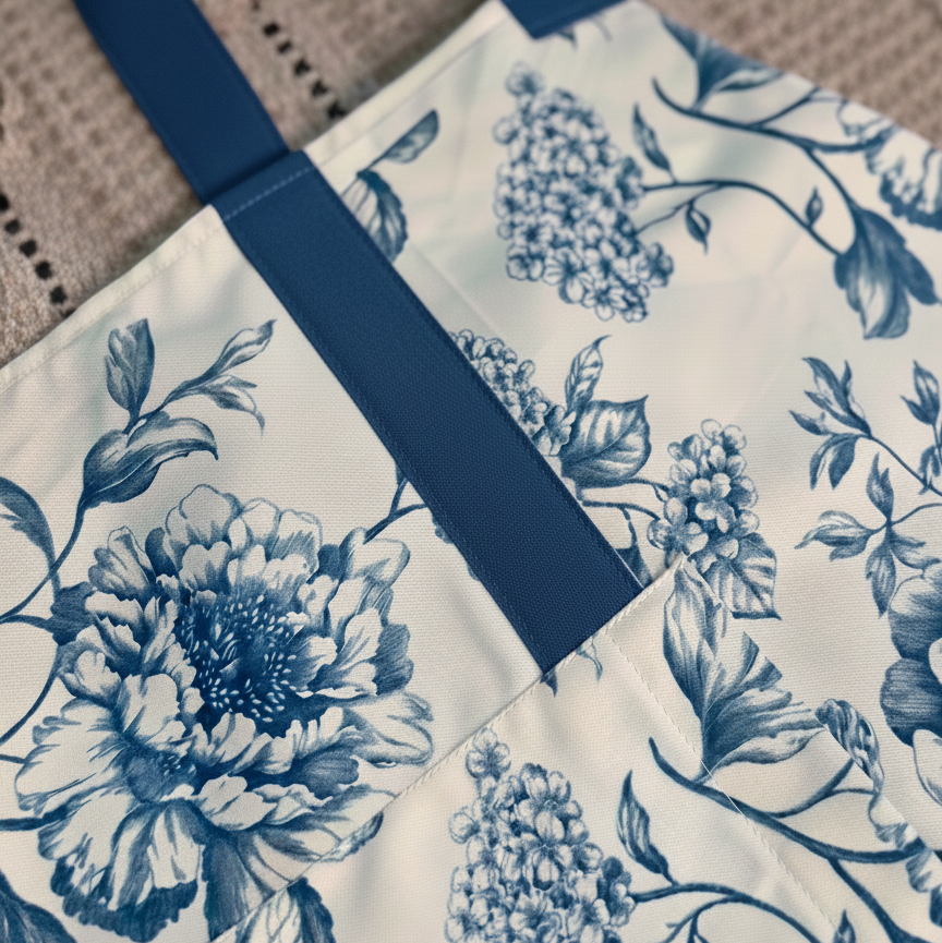 The Winter Blue Floral Apron - CLASSIC ADJUSTABLE NECK STRAP