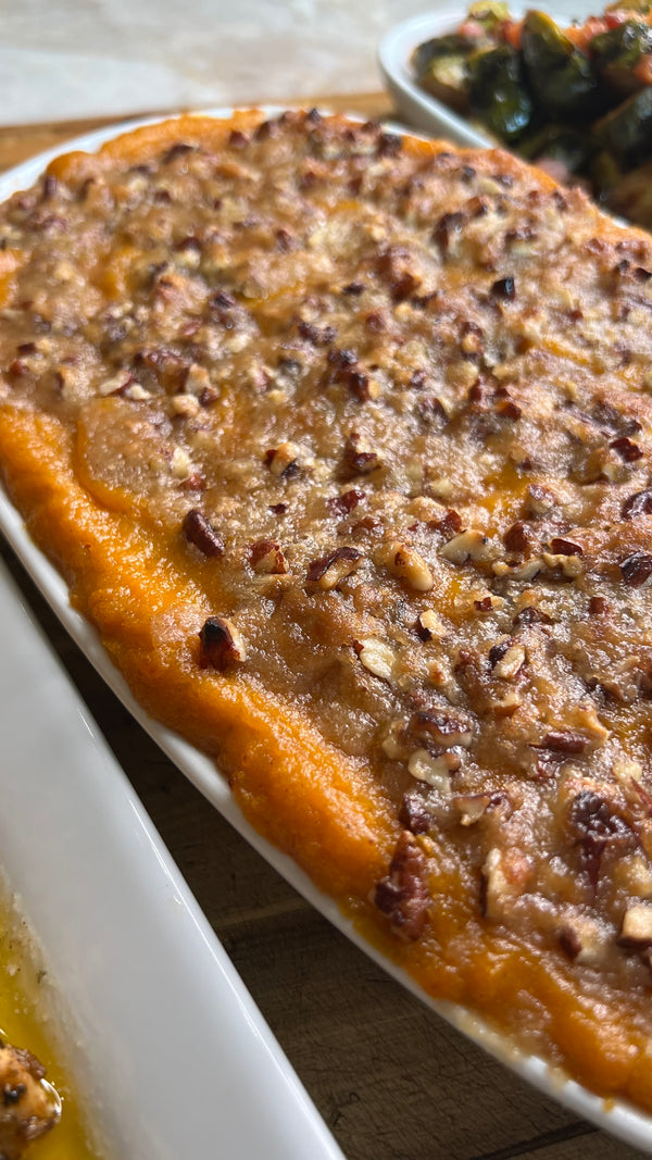 Sweet Potato Casserole w/ Pecan Topping