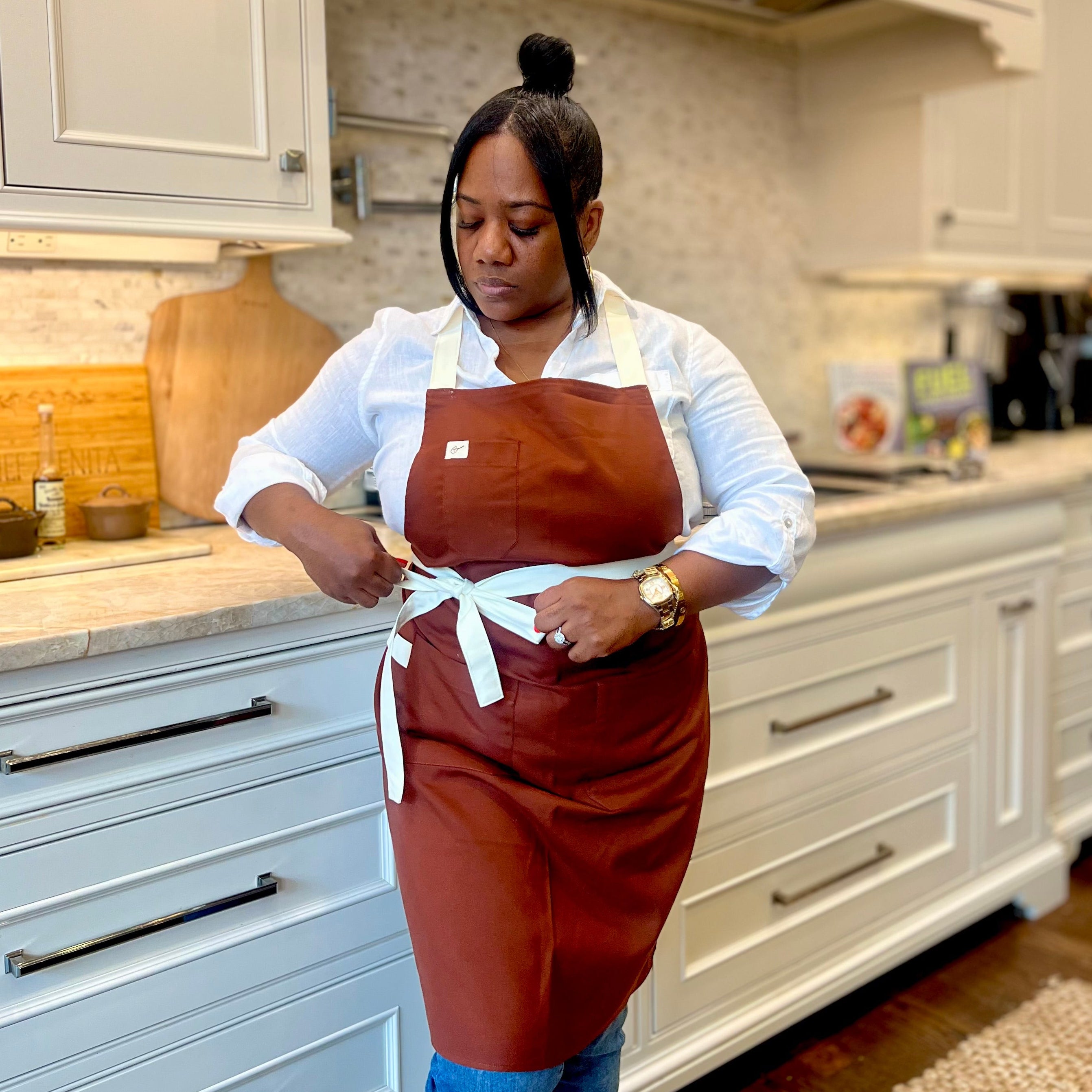 Brown & Cream Apron - CROSS-BACK